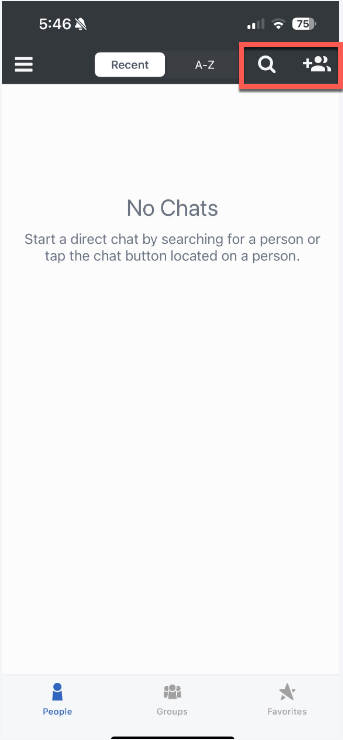 This image shows the new UI to initiate a search on Collaborate for iOS
